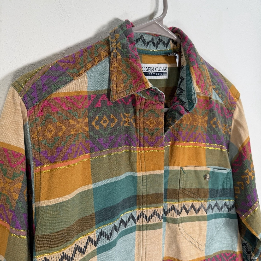 VTG Southwestern Button Up Shirt Womens Sz S Petite Cabin Creek 90s